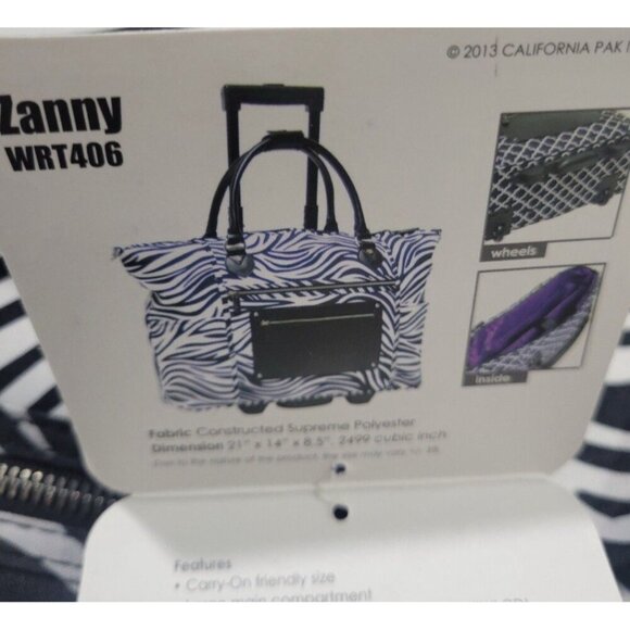 CALPAK Zanny Carry On Bag Zebra Animal Print Rolling Tote Collection Laptop NWT - Picture 8 of 8